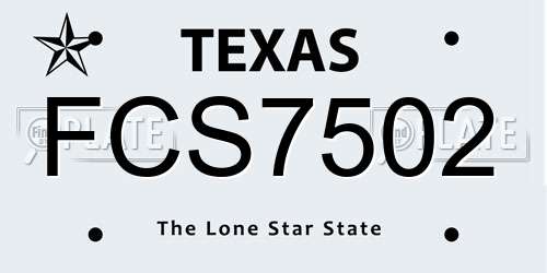 FCS7502 Texas License Plate