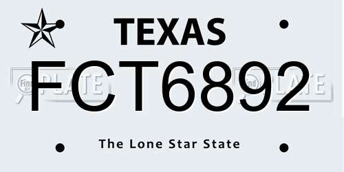 FCT6892 Texas License Plate