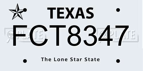 FCT8347 Texas License Plate