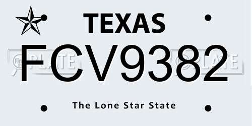 FCV9382 Texas License Plate