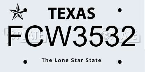 FCW3532 Texas License Plate
