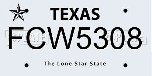 FCW5308 Texas License Plate