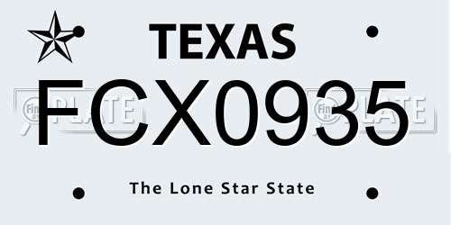 FCX0935 Texas License Plate
