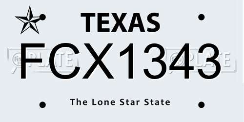 FCX1343 Texas License Plate