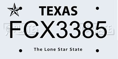 FCX3385 Texas License Plate