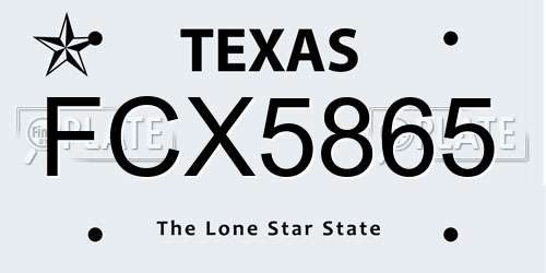 FCX5865 Texas License Plate