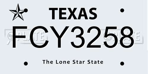 FCY3258 Texas License Plate