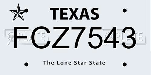 FCZ7543 Texas License Plate