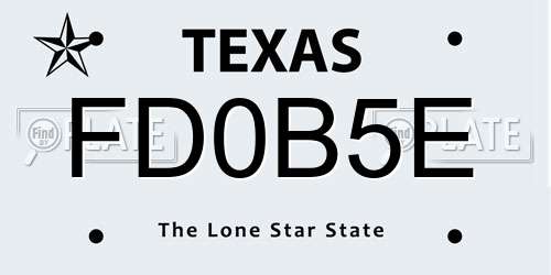 FD0B5E Texas License Plate