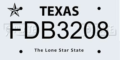 FDB3208 Texas License Plate