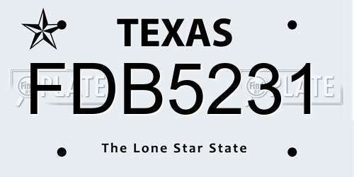 FDB5231 Texas License Plate