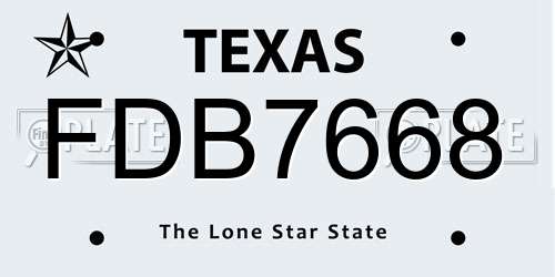 FDB7668 Texas License Plate