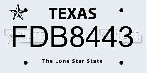FDB8443 Texas License Plate