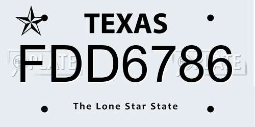FDD6786 Texas License Plate