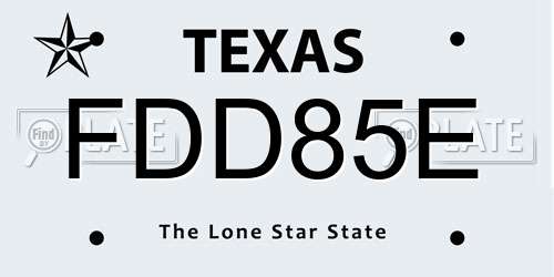 FDD85E Texas License Plate