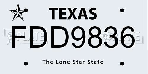 FDD9836 Texas License Plate