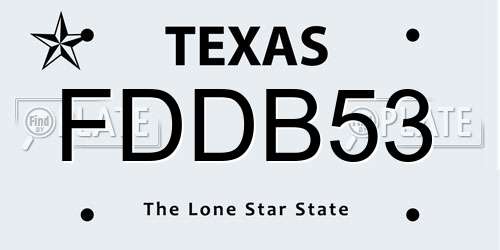 FDDB53 Texas License Plate