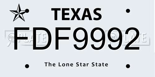 FDF9992 Texas License Plate