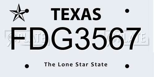 FDG3567 Texas License Plate