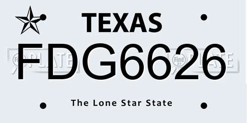 FDG6626 Texas License Plate