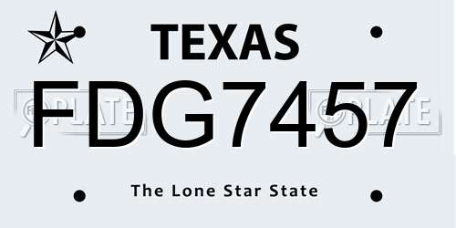 FDG7457 Texas License Plate