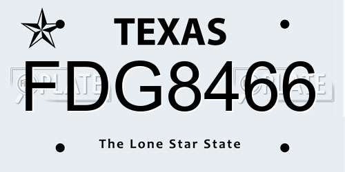 FDG8466 Texas License Plate
