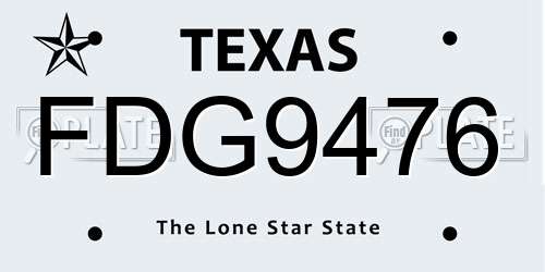 FDG9476 Texas License Plate