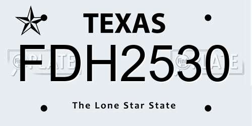 FDH2530 Texas License Plate