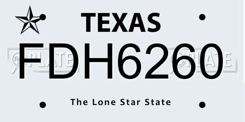 FDH6260 Texas License Plate