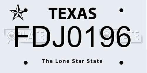 FDJ0196 Texas License Plate