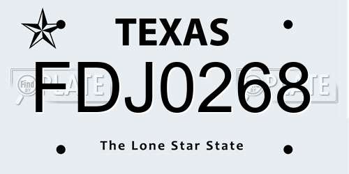 FDJ0268 Texas License Plate