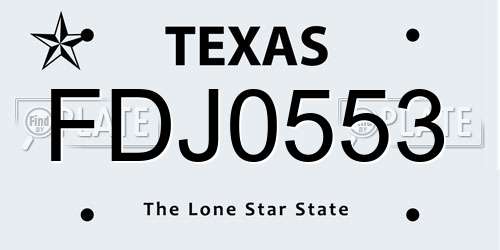 FDJ0553 Texas License Plate