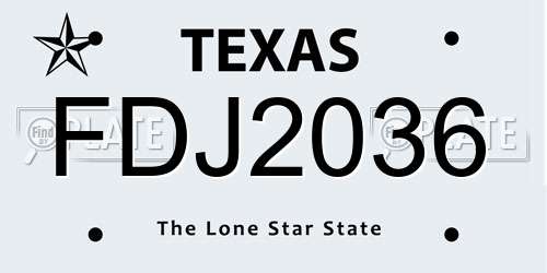 FDJ2036 Texas License Plate