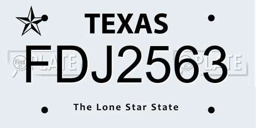 FDJ2563 Texas License Plate