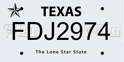 FDJ2974 Texas License Plate
