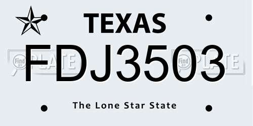 FDJ3503 Texas License Plate