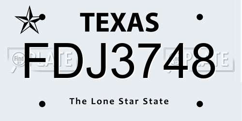 FDJ3748 Texas License Plate