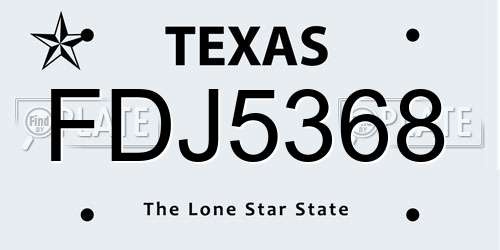FDJ5368 Texas License Plate
