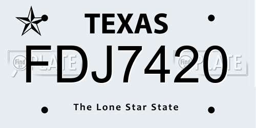 FDJ7420 Texas License Plate