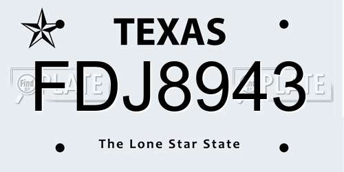 FDJ8943 Texas License Plate