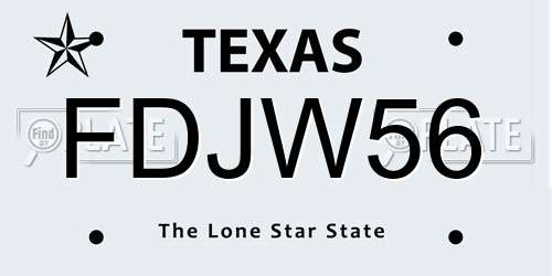 FDJW56 Texas License Plate