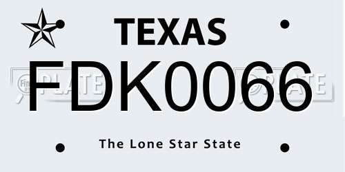 FDK0066 Texas License Plate