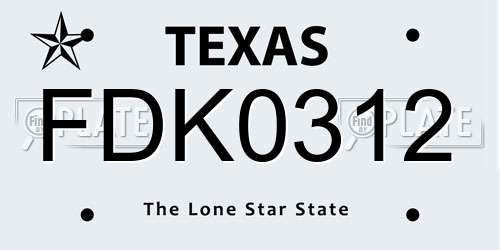 FDK0312 Texas License Plate
