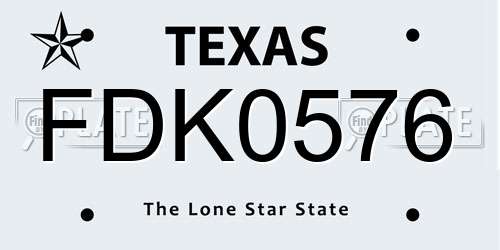 FDK0576 Texas License Plate