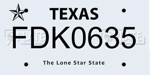 FDK0635 Texas License Plate
