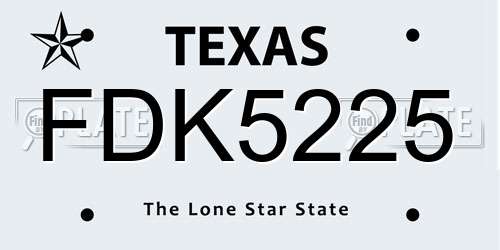 FDK5225 Texas License Plate
