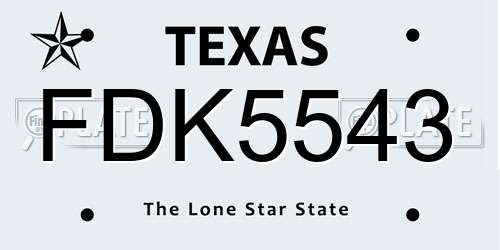 FDK5543 Texas License Plate
