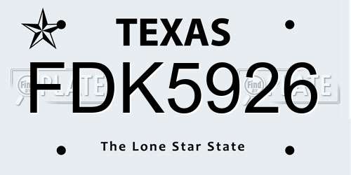 FDK5926 Texas License Plate