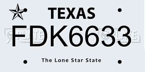 FDK6633 Texas License Plate