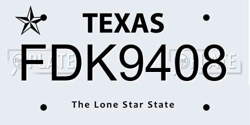 FDK9408 Texas License Plate